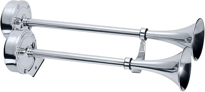 115dB waterproof stainless steel marine trumpet horn with single tone, compatible with 12V and 24V systems. Ideal for boats and yachts, offering loud sound output, corrosion resistance, and reliable performance in harsh marine environments.


