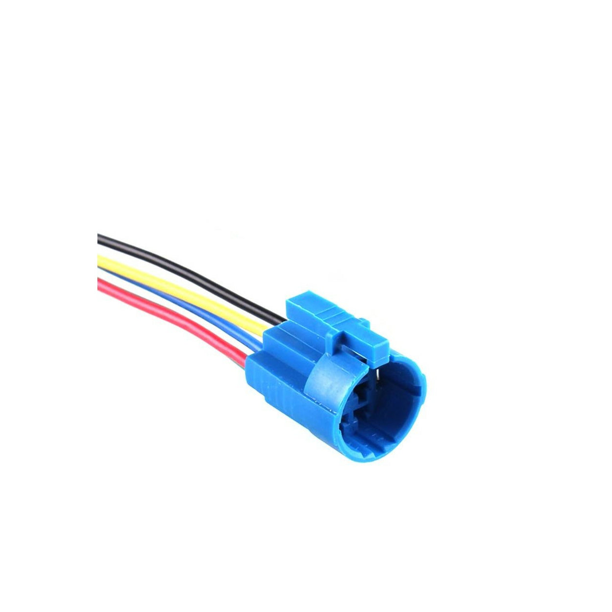 Close-up image of a socket connector compatible with 16mm and 19mm stainless steel push button switches. Features pre-attached wires, secure snap-in design, and flame-retardant plastic casing for safe, efficient electrical connections in control panels and machinery.