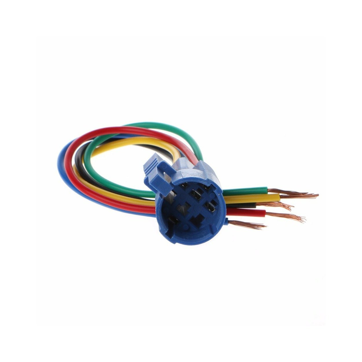 Close-up image of a socket connector compatible with 16mm and 19mm stainless steel push button switches. Features pre-attached wires, secure snap-in design, and flame-retardant plastic casing for safe, efficient electrical connections in control panels and machinery.