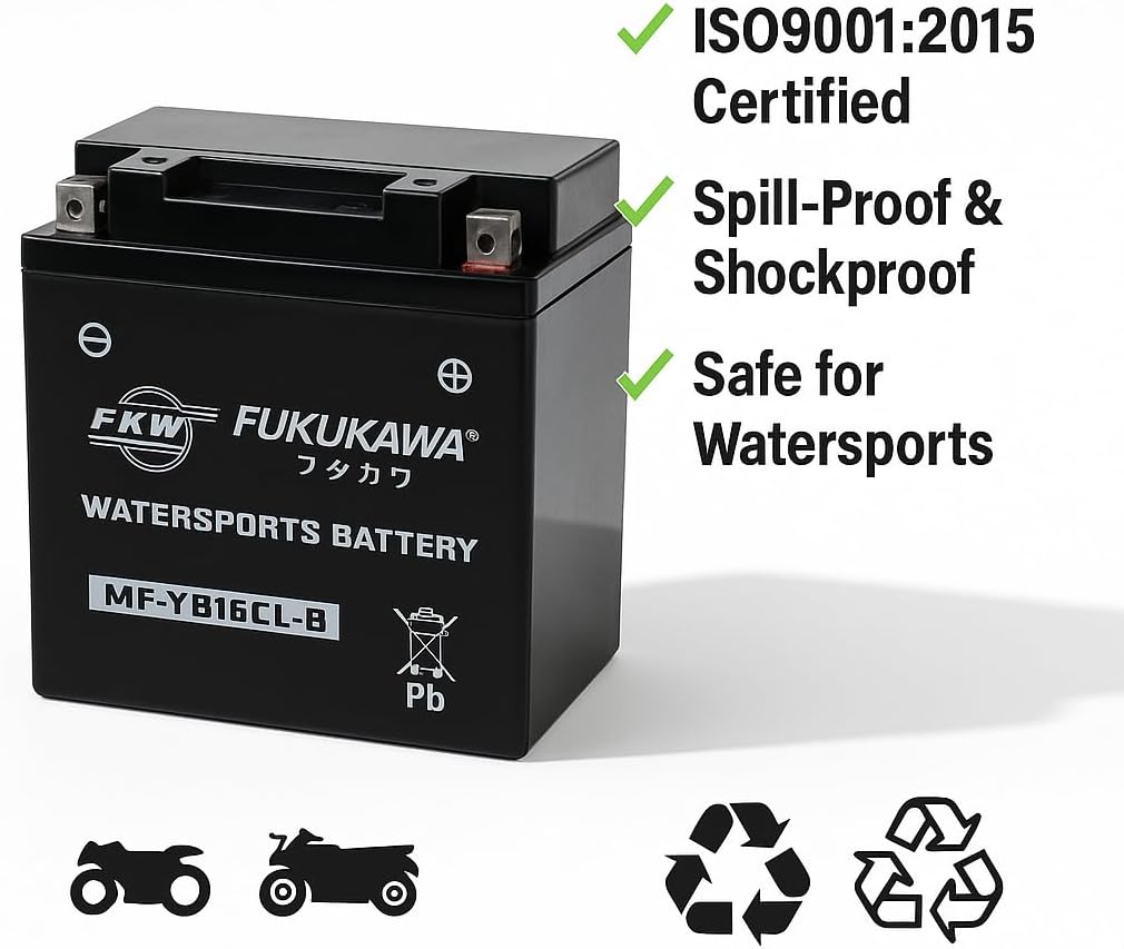 FUKUKAWA MF-YB16CL-B Jet Ski Battery in Dubai – 12V 16Ah Maintenance-Free AGM Power Sports Battery