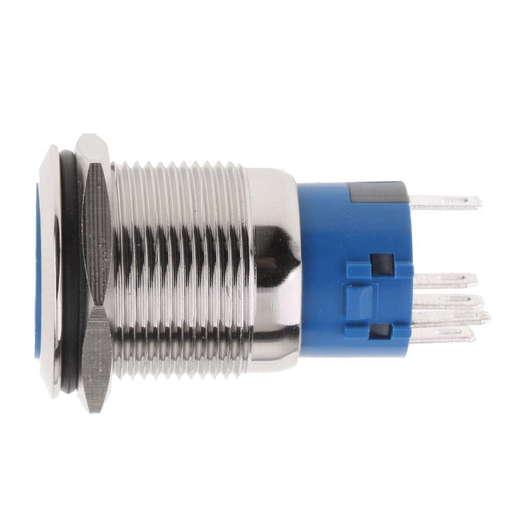 Momentary Push Button Metal Switch 1NO with Blue LED Ring Light for 16mm Mounting IP67 | 1 Piece 19Mm Momentary Push Button Switch
