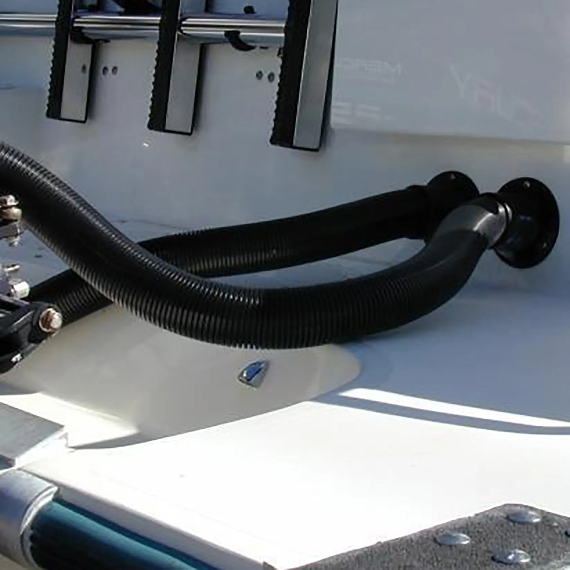 2" black rigging flange fitting for marine cable and wire management. Provides a clean, sealed pass-through for rigging or electrical cables on boats and vessels. UV-resistant and durable, perfect for harsh marine environments and professional installations.

