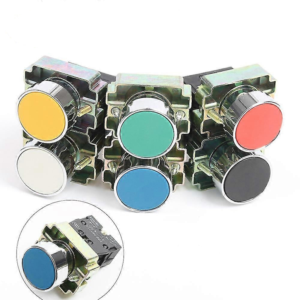 22mm momentary flat push button switch available in blue, red, green, black, white, and yellow. Self-resetting design for quick response. Perfect for marine, industrial, and electrical control applications. Durable body with clean, flush mount style.