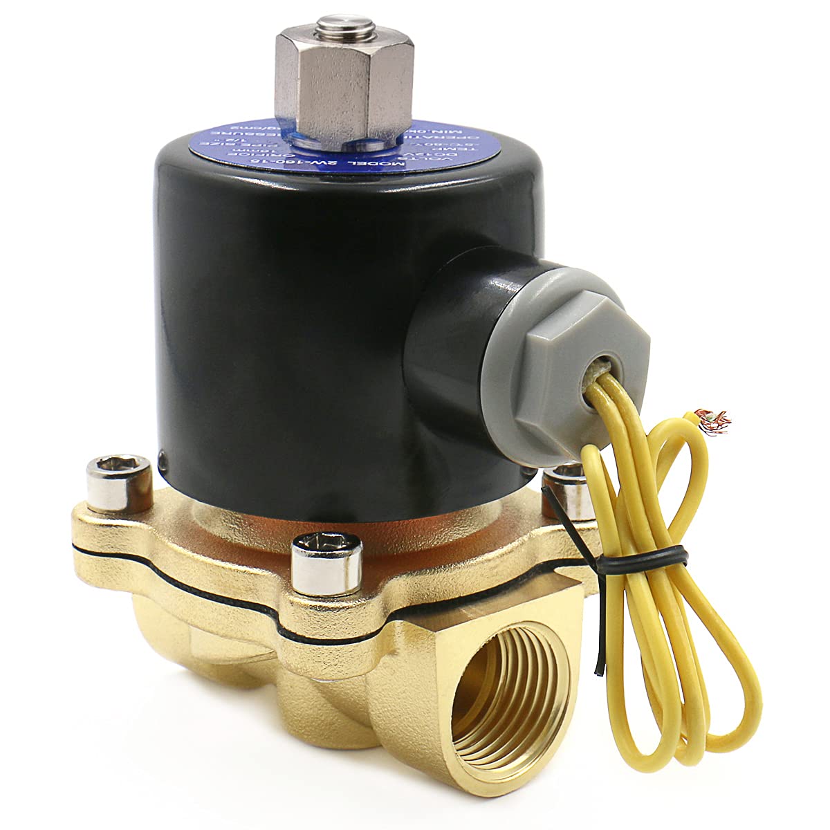 High-quality pneumatic solenoid valve 2W-160-15K made of durable brass, 1/2 inch in size, 2-way normally open function, compatible with DC12V and DC24V systems. Ideal for controlling air, water, or fluid flow in marine, HVAC, or industrial settings. Supplied by Rimal Marine.