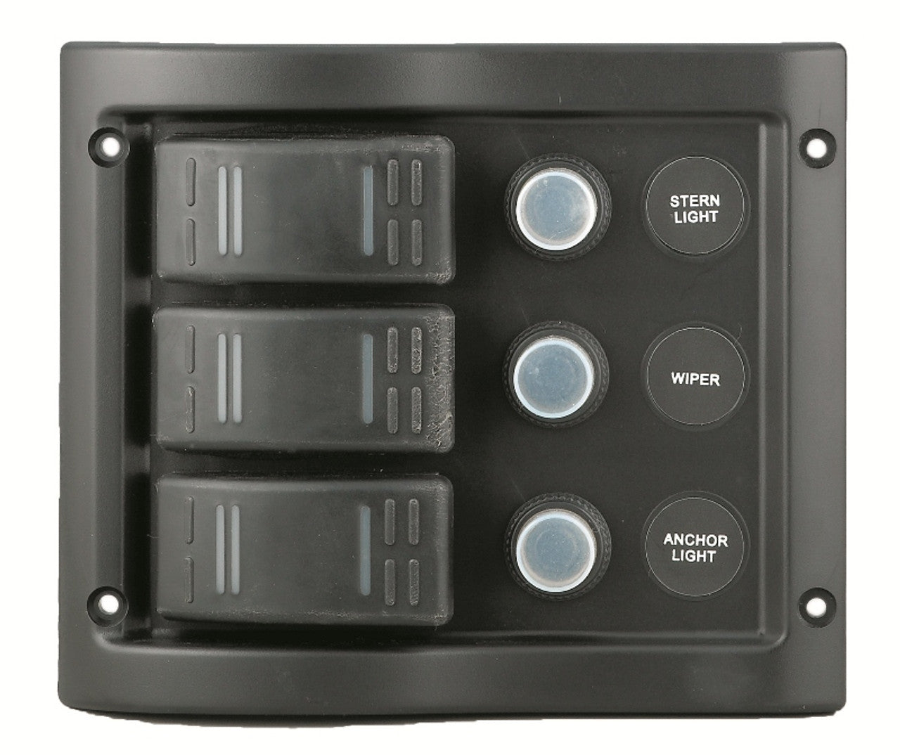 3-Gang Waterproof Switch Panel 10013-BK – heavy-duty waterproof switch panel featuring three gang switches for versatile control. Ideal for marine, outdoor, and industrial environments. Offers excellent dust and water resistance. Available at Rimal Marine.

