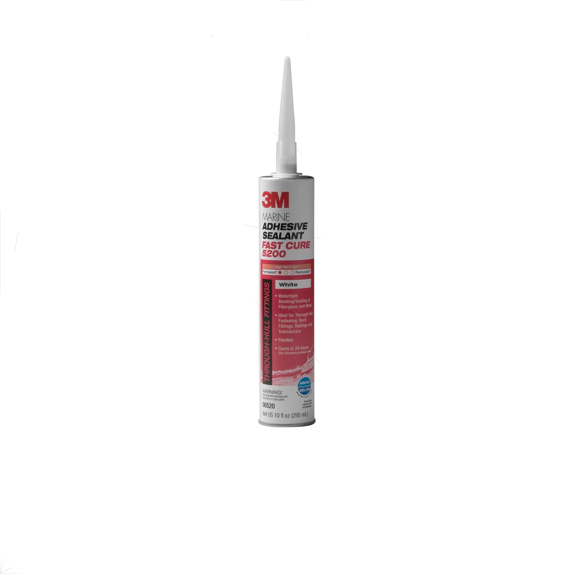 3M 5200 Fast Cure marine adhesive sealant—one‑part moisture‑curing polyurethane. Tack‑free in 1–2 hrs, fully cures in ~48 hrs. Creates durable, flexible bonds and watertight seals on wood, fiberglass, metal, and gelcoat above and below the waterline