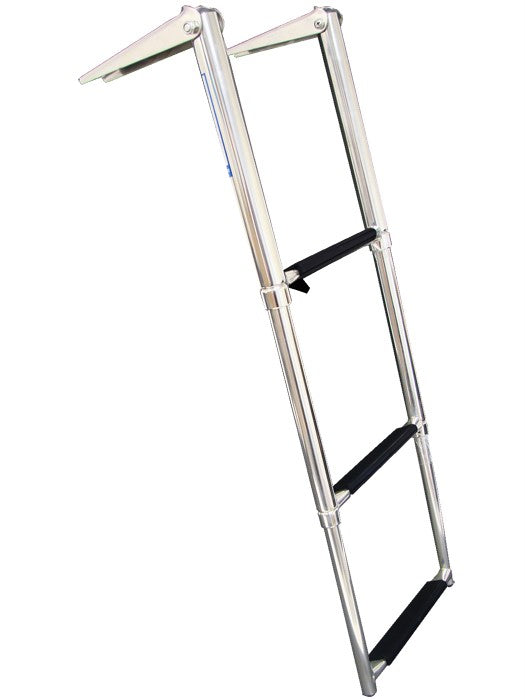 Stainless Steel 3-step telescopic boat ladder – foldable, space-saving ladder with anti-slip steps and corrosion resistance, ideal for easy boarding from the water on smaller boats and swim platforms.

