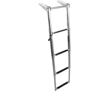 Stainless Steel 4-step telescopic marine ladder – durable, foldable ladder with anti-slip treads and corrosion resistance. Provides extended reach for safe boarding on larger boats and swim platforms.