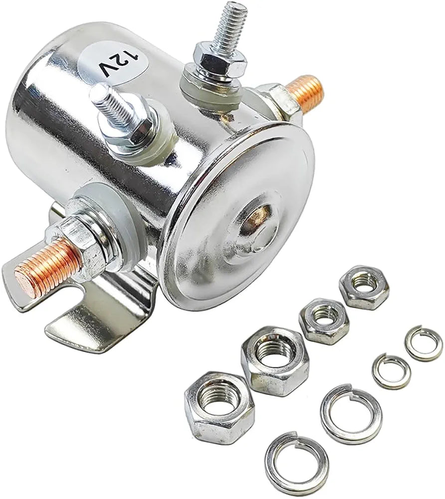 Max 300A 12 Volt 4-Terminal Continuous Duty Solenoid Relay Nickel-Plating | Fits for Golf Carts Winch Marine RV Heavy Duty Machine, SPST 12VDC 12V Solenoid Relay | OE# 70-111224, 3635820, 1114208