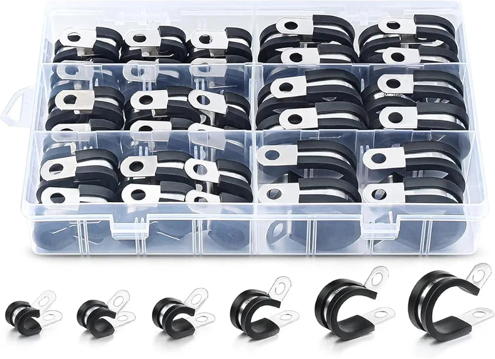 52Pcs Cable Clamp Classification Kit, 6 Specifications - 304 Stainless Steel Rubber Clamp, R-Type Rubber Insulation Complete 52-piece cable clamp kit with 6 different stainless steel and rubber clamps featuring R-type rubber insulation for secure cable management. Ideal for marine, industrial, and electrical applications, providing durable protection and strong grip. Supplied by Rimal Marine for trusted quality and reliability.