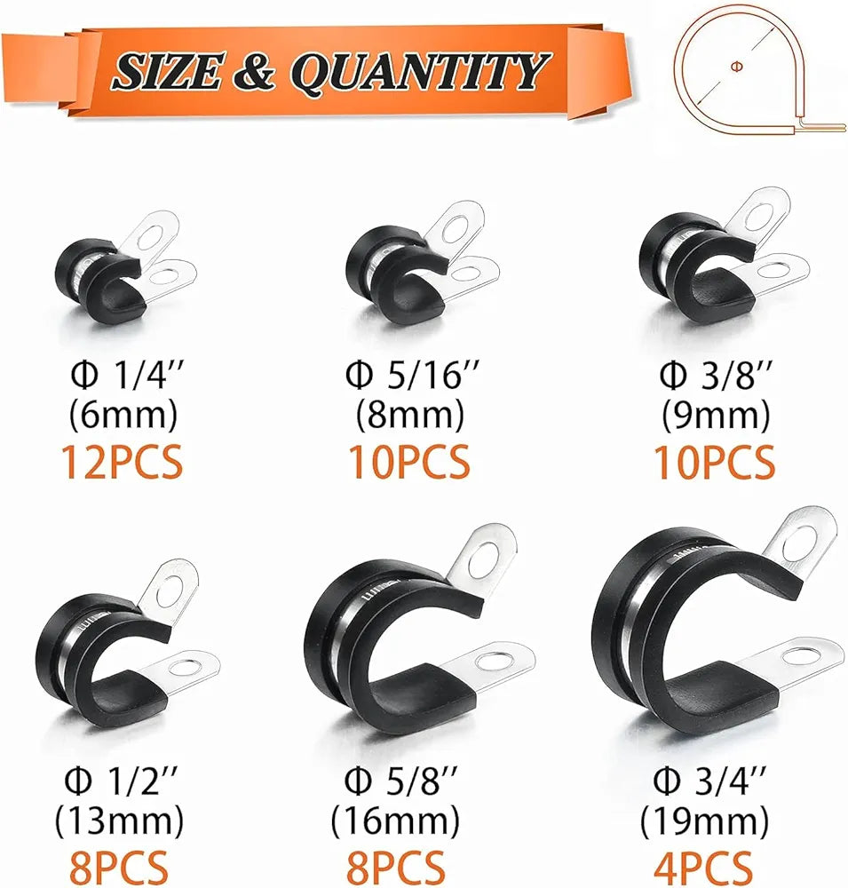 52Pcs Cable Clamp Classification Kit, 6 Specifications - 304 Stainless Steel Rubber Clamp, R-Type Rubber Insulation Complete 52-piece cable clamp kit with 6 different stainless steel and rubber clamps featuring R-type rubber insulation for secure cable management. Ideal for marine, industrial, and electrical applications, providing durable protection and strong grip. Supplied by Rimal Marine for trusted quality and reliability.