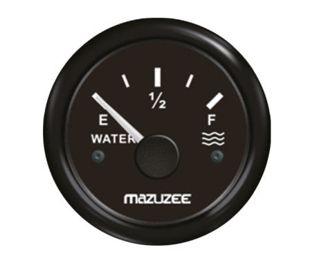 Universal 52mm analog water level gauge for monitoring tank capacity in marine, RV, and off-grid applications. Waterproof and vibration-resistant design with clear needle display. Works with 12V/24V systems and standard water level senders.