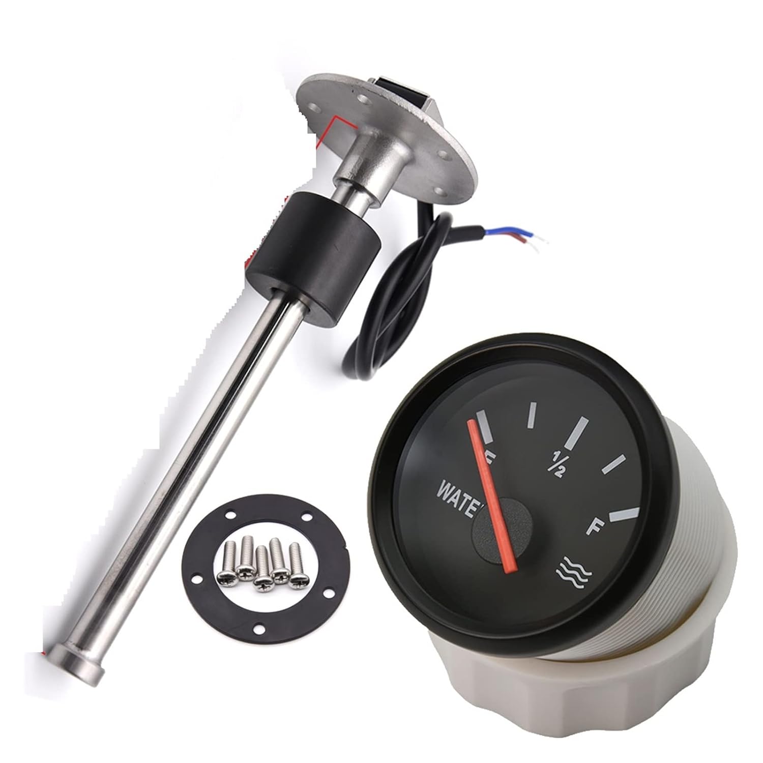 Universal 52mm analog water level gauge for monitoring tank capacity in marine, RV, and off-grid applications. Waterproof and vibration-resistant design with clear needle display. Works with 12V/24V systems and standard water level senders.

