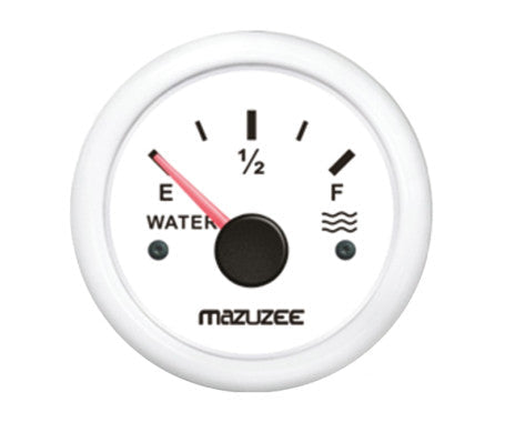 Universal analog water level indicator with 52mm cut-out and dual voltage support (12V/24V). Easy-to-read dial for precise water monitoring. Compatible with standard water level senders. Ideal for boats, RVs, cars, and generators. Durable and easy to install.