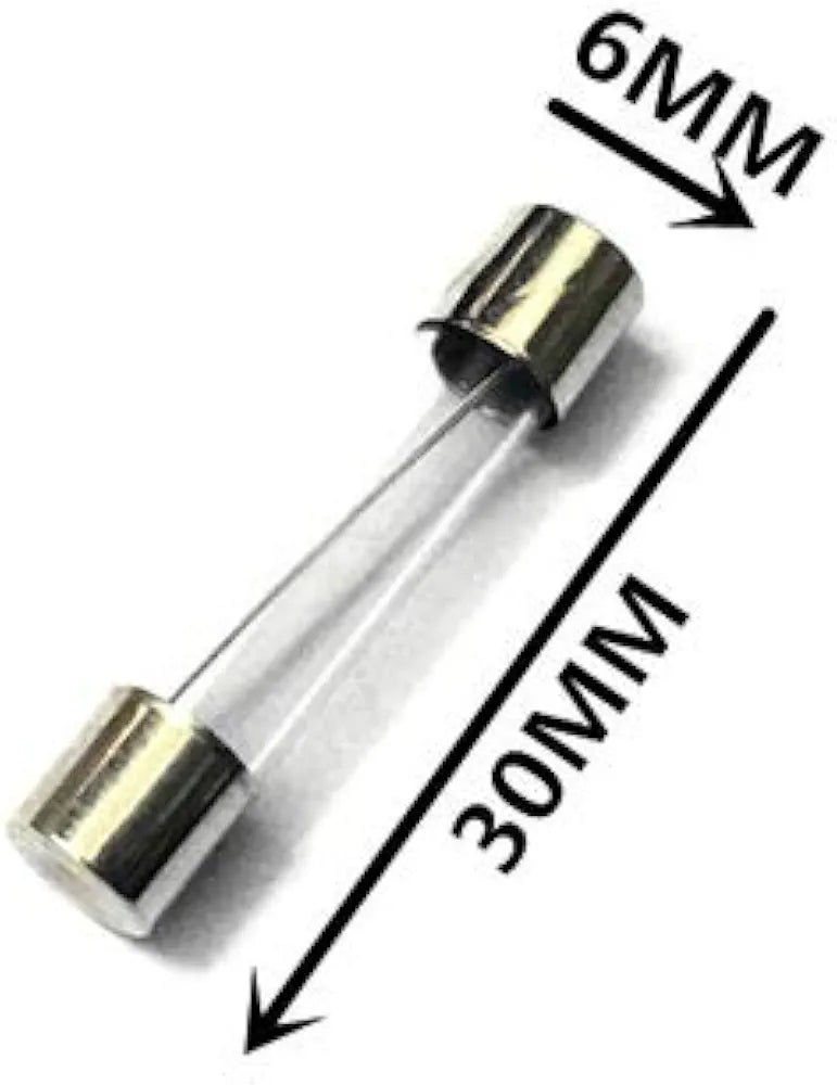 Set of 5 fast blow glass tube fuses, 6mm x 30mm, rated 250V. Designed for quick response to overloads in electronic devices, marine equipment, and appliances. Clear glass body for easy inspection. Precision protection by Rimal Marine.
