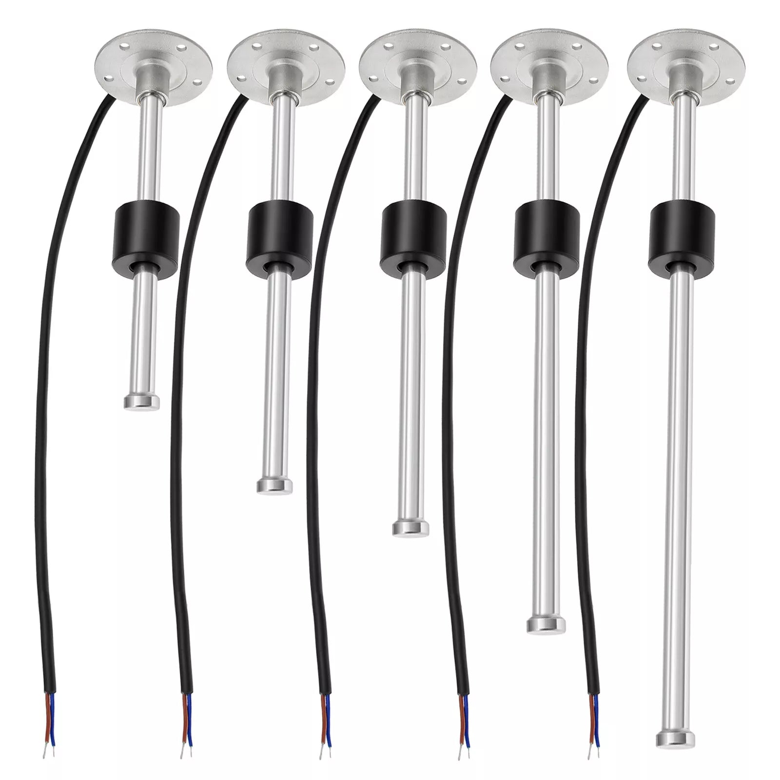 Adjustable fuel and water tank level sending unit for marine boats and RVs. Measures 7″–22″ depths with dual-range output (0–190Ω and 240–33Ω). Features stainless steel shaft, float arm, and mounting gasket for reliable tank monitoring.
