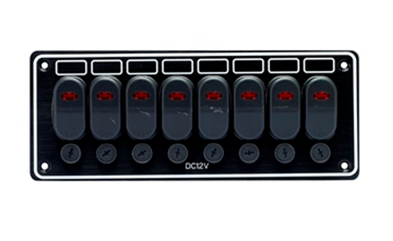 8-Gang Waterproof Switch Panel 10247-BK – durable marine switch panel with 8 waterproof switches, perfect for boats and outdoor use. Provides reliable control with IP-rated protection against water and dust. Easy to install and built for longevity. Available at Rimal Marine.

