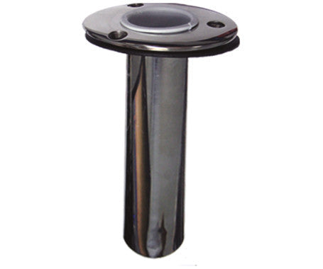 90-degree flush mount stainless steel rod holder – marine-grade AISI 316 construction with polished finish and PVC insert, designed for sleek and secure fishing rod support on boat decks.


