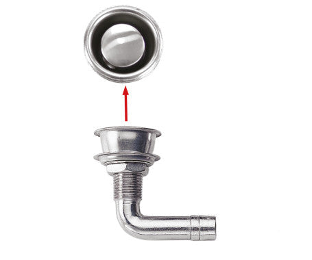 AAA 90° bent gas tank vent made of corrosion-resistant 316 stainless steel. Designed with a 19mm hose I.D., integrated stainless steel mesh screen, and includes two vent cups for flexible mounting. Ideal for marine fuel tank ventilation in tight spaces.