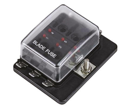 AAA 4/6/10 Gang Blade Fuse Holder 11514 for marine use. Efficient fuse distribution box for boats and yachts. Corrosion-resistant and compact design ensures reliable protection and circuit organization. Ideal for harsh marine environments. Available in Rimal Marine.

