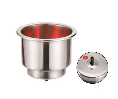 AAA blue LED illuminated drink holder – marine-grade plastic beverage holder for boats and RVs. Provides secure cup or can storage with ambient lighting for night use on decks or consoles.

