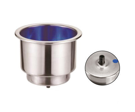 AAA blue LED illuminated drink holder – marine-grade plastic beverage holder for boats and RVs. Provides secure cup or can storage with ambient lighting for night use on decks or consoles.

