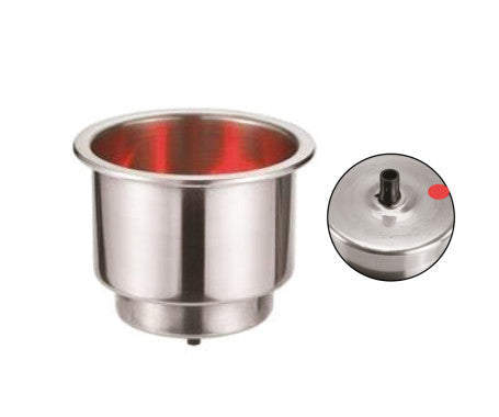 AAA blue LED illuminated drink holder – marine-grade plastic beverage holder for boats and RVs. Provides secure cup or can storage with ambient lighting for night use on decks or consoles.

