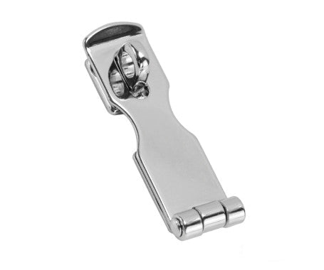 AAA-grade Chrome Safety Hasp with a polished finish, suitable for securing cabinets, doors, and lockers. Includes a locking slot for padlock use, combining sleek appearance with dependable functionality for indoor and light outdoor applications.