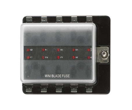 AAA Mini Blade Fuse Holder 11513 in 4, 6, or 10 gang versions for safe, compact fuse distribution. Suitable for automotive, marine, and other 12V/24V DC applications. Designed for easy installation and long-lasting performance. Supplied by Rimal Marine.