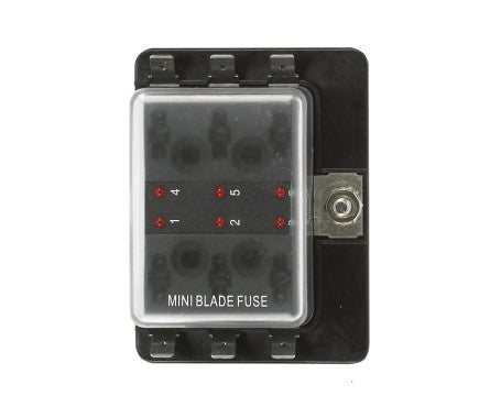 AAA Mini Blade Fuse Holder 11513 in 4, 6, or 10 gang versions for safe, compact fuse distribution. Suitable for automotive, marine, and other 12V/24V DC applications. Designed for easy installation and long-lasting performance. Supplied by Rimal Marine.


