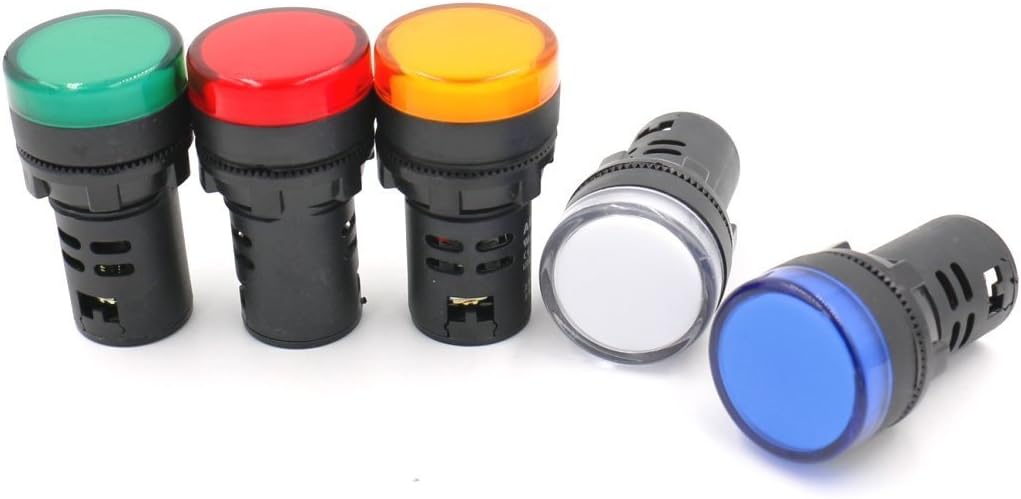 AD16-22DS LED indicator pilot signal lamp in multiple colors (Green, Yellow, Red, Blue, White), 22mm panel mount type. Durable and energy-efficient for control panels, machinery, or industrial signals. Long service life with vibrant illumination. Distributed by Rimal Marine.