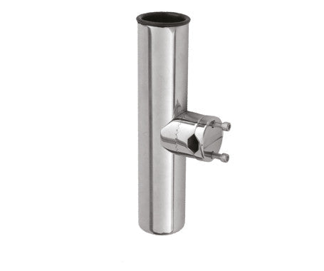 Stainless steel AISI 316 rod holder for 3/4" rail – corrosion-resistant, rail-mounted marine fishing rod holder with adjustable angle and polished finish for secure and stylish rod support.

