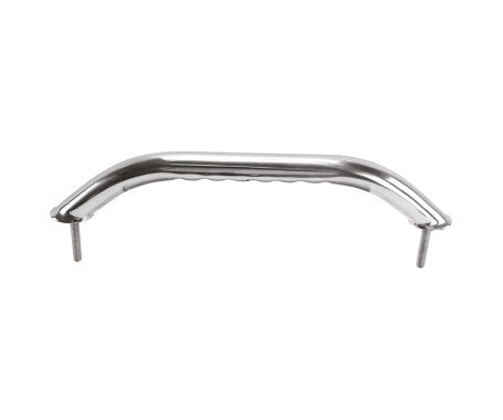 Close-up of AISI 316 stainless steel handrail equipped with ergonomic finger grip, designed to provide secure and comfortable hold. Perfect for marine, commercial, and outdoor applications requiring corrosion-resistant and slip-resistant safety features.