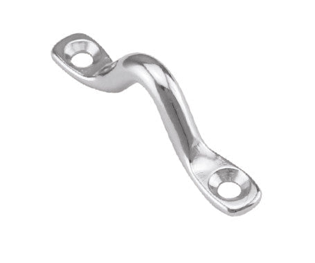 Durable AISI 316 stainless steel pad eye with polished finish, used as a secure mounting point for ropes, chains, or straps in marine and outdoor settings. Corrosion-resistant and ideal for boats, docks, or architectural rigging