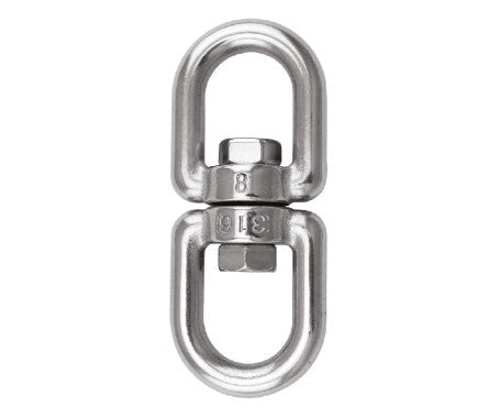 Swivel Eye & Eye connector crafted from AISI 316 stainless steel, offering corrosion resistance, full 360° rotation, and durability for marine, rigging, and heavy-duty applications in harsh or saltwater environments