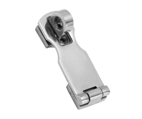Swivel hasp made from AISI 316 stainless steel, featuring a rotating hasp arm and locking eye for padlocks. Designed for marine and outdoor use, offering excellent corrosion resistance and secure closure for doors, lockers, and compartments.
