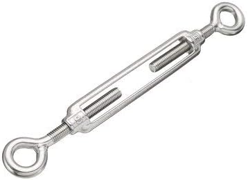 Marine-grade AISI 316 stainless steel turnbuckle with eye/eye ends. Rustproof and designed for high-strength tensioning in rigging, balustrades, and other demanding outdoor or corrosive applications.

