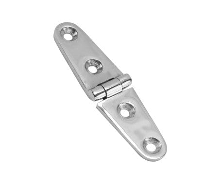 Stainless steel strap hinge measuring 4" x 1" (101.6mm x 25.4mm), made from AISI 316 for maximum corrosion resistance. Perfect for use on gates, lockers, doors, and hatches in marine, coastal, and outdoor environments requiring durability and strength.

