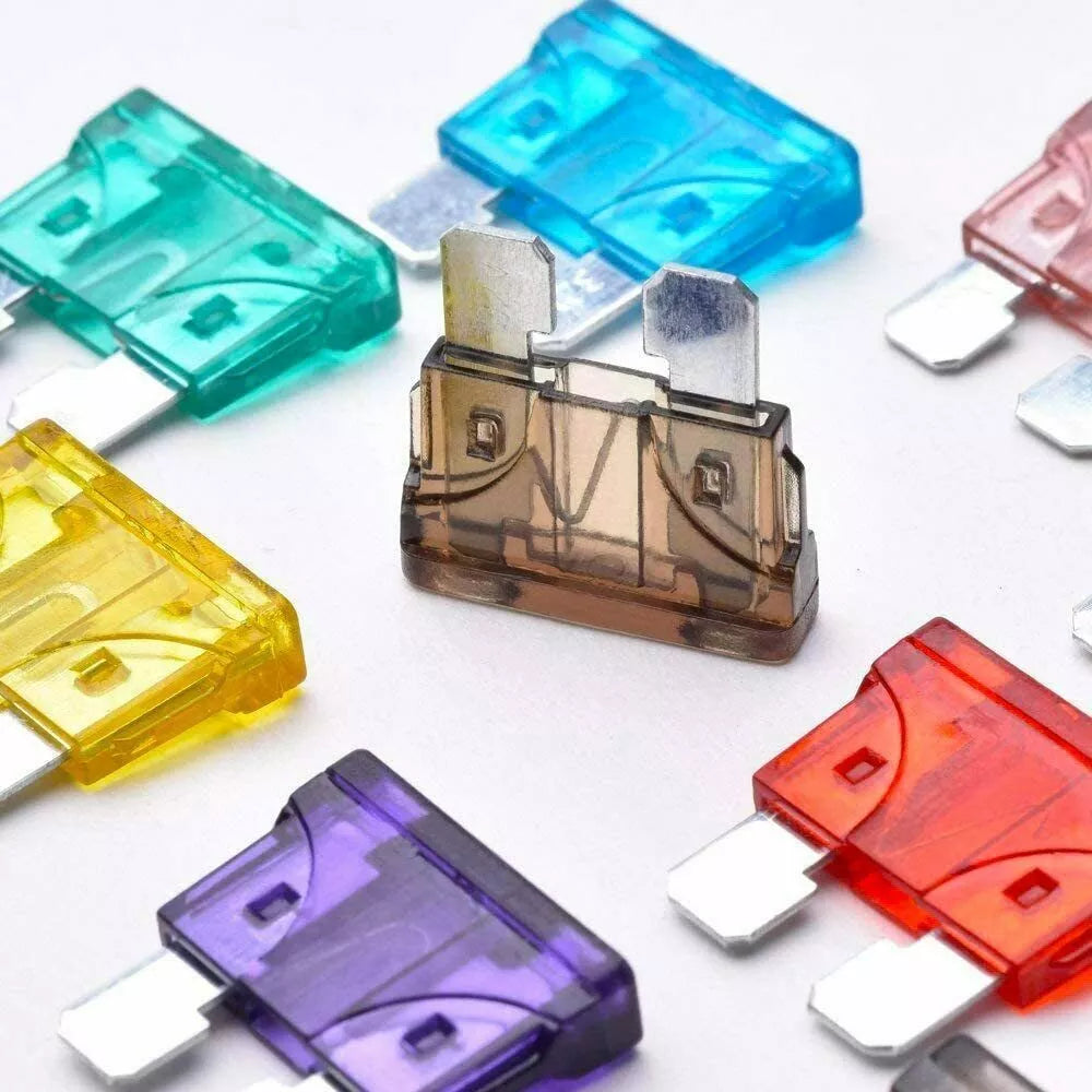 Pack of standard medium blade fuses (ATO/ATC type) from 2A to 35A, 10 pieces of each rating. Color-coded for easy ID, ideal for automotive, marine, and RV fuse systems. Trusted overcurrent protection and durability from Rimal Marine.