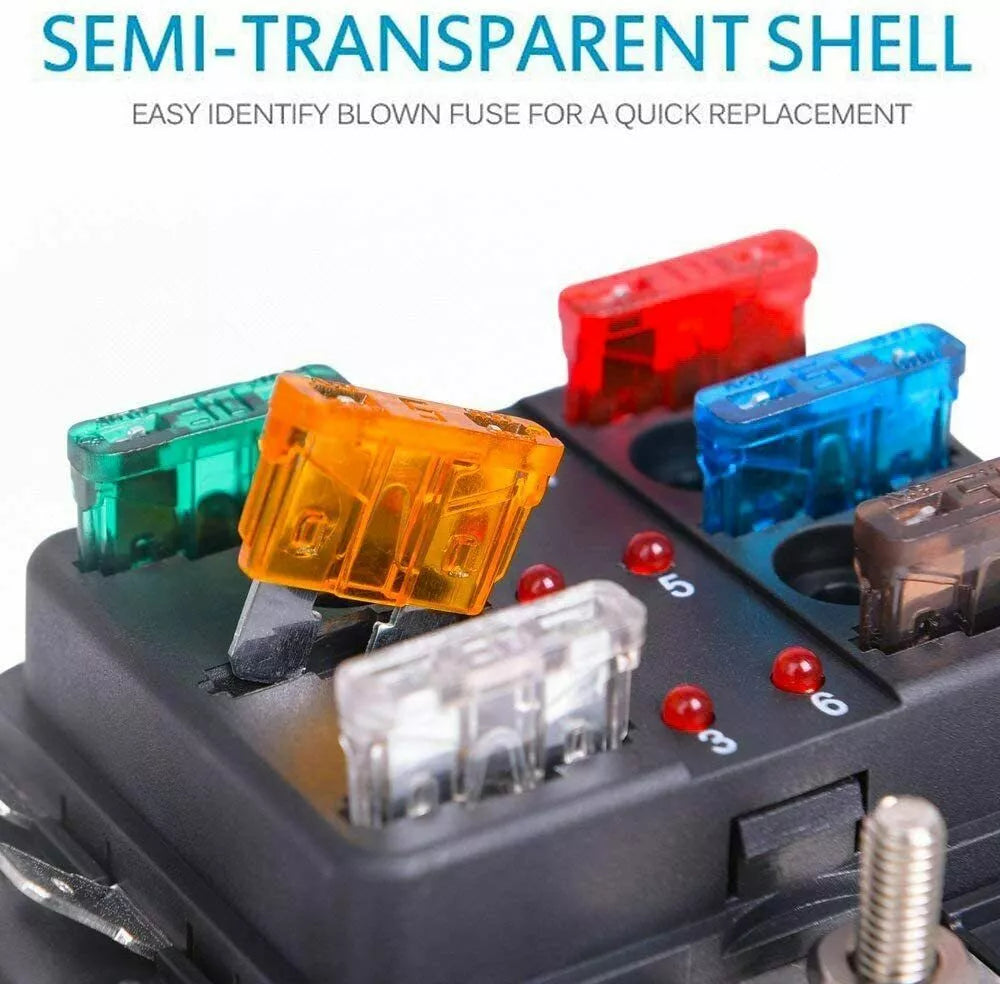 Pack of standard medium blade fuses (ATO/ATC type) from 2A to 35A, 10 pieces of each rating. Color-coded for easy ID, ideal for automotive, marine, and RV fuse systems. Trusted overcurrent protection and durability from Rimal Marine.


