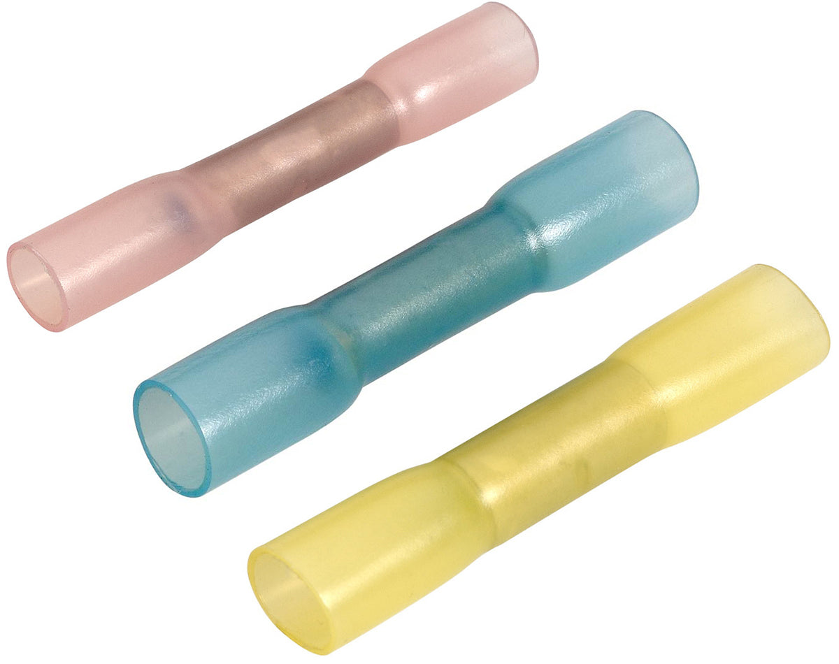 Adhesive heatshrink butt cable joiners featuring waterproof sealing and strong adhesive lining, perfect for secure cable repairs in marine, automotive, and industrial environments. Durable and flexible design ensures long-lasting insulation and protection. Quality product supplied by Rimal Marine.

