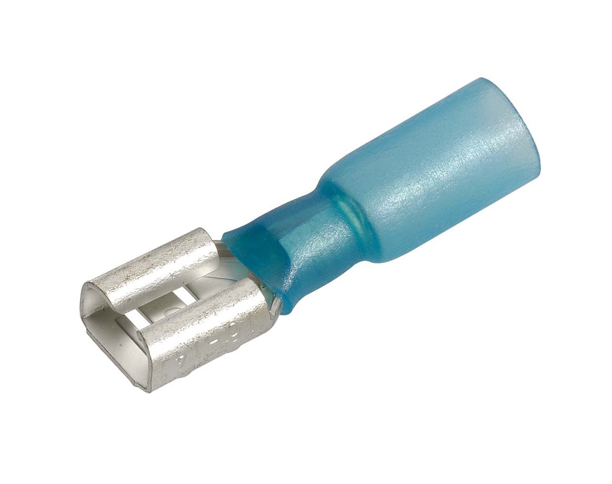 Waterproof adhesive heatshrink male and female blade terminals provide secure, insulated electrical connections. Suitable for harsh environments including marine and automotive. Heat-activated shrink tubing delivers durability and protection. Offered by Rimal Marine.