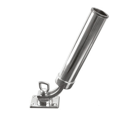 Marine-grade stainless steel rod holder with adjustable base – corrosion-resistant and angle-adjustable design for secure fishing rod support on boats, with a polished finish for lasting durability and style.

