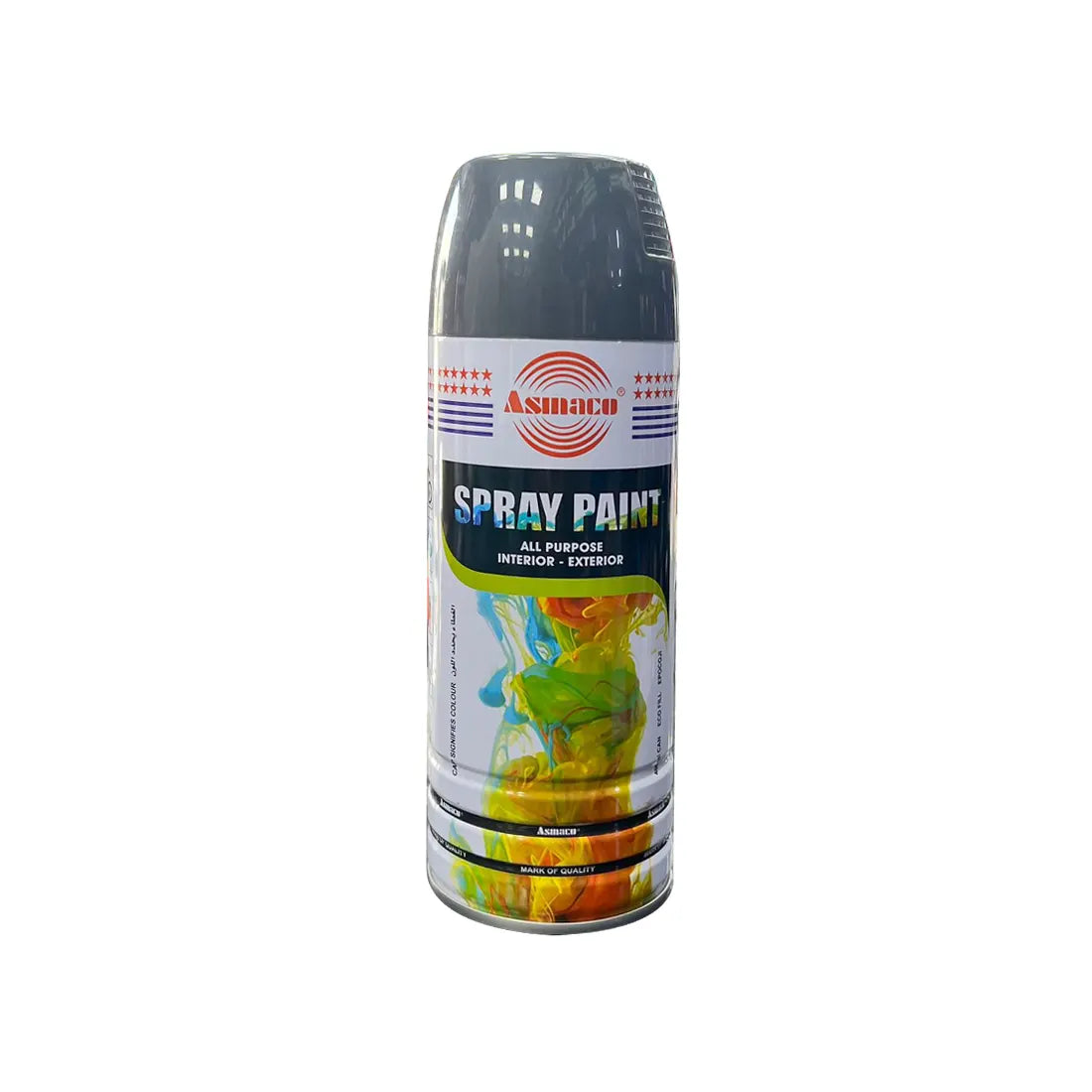 Asmaco 400 ml spray paint in various colors—quick-dry, high-gloss finish suitable for plastic, wood, metal, and automotive surfaces. Exceptional adhesion to polypropylene, polystyrene, fiberglass, PVC without primer. Durable and weather-resistant for indoor/outdoor use.