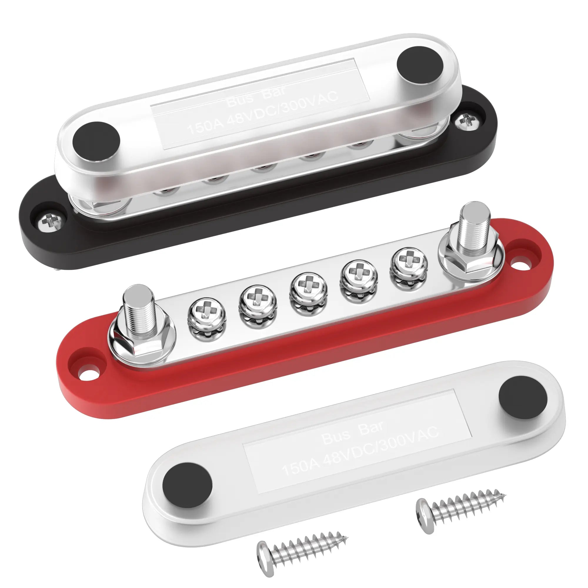 ZeeVolt ZV17035 – 5 Gang Common 150A Mini BusBar with 2 x M6 Studs, 5 x M4 Screws & Cover
