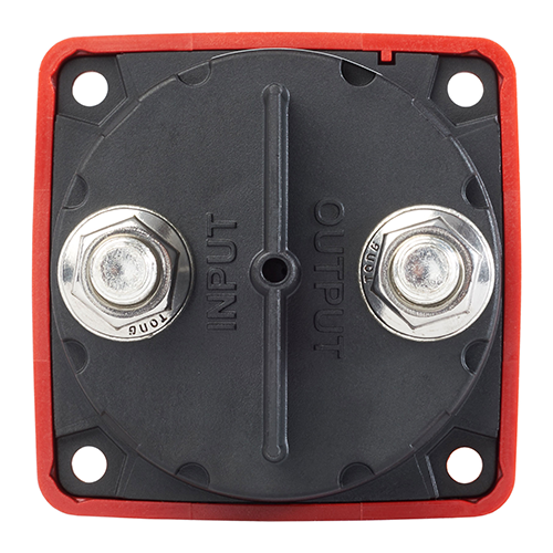 Blue Sea Model 6006 marine-grade battery switch with ergonomic knob, providing reliable On/Off control for battery circuits. Corrosion-resistant construction suitable for boats and RVs. Easy to use rotary knob for safe battery isolation and maintenance.