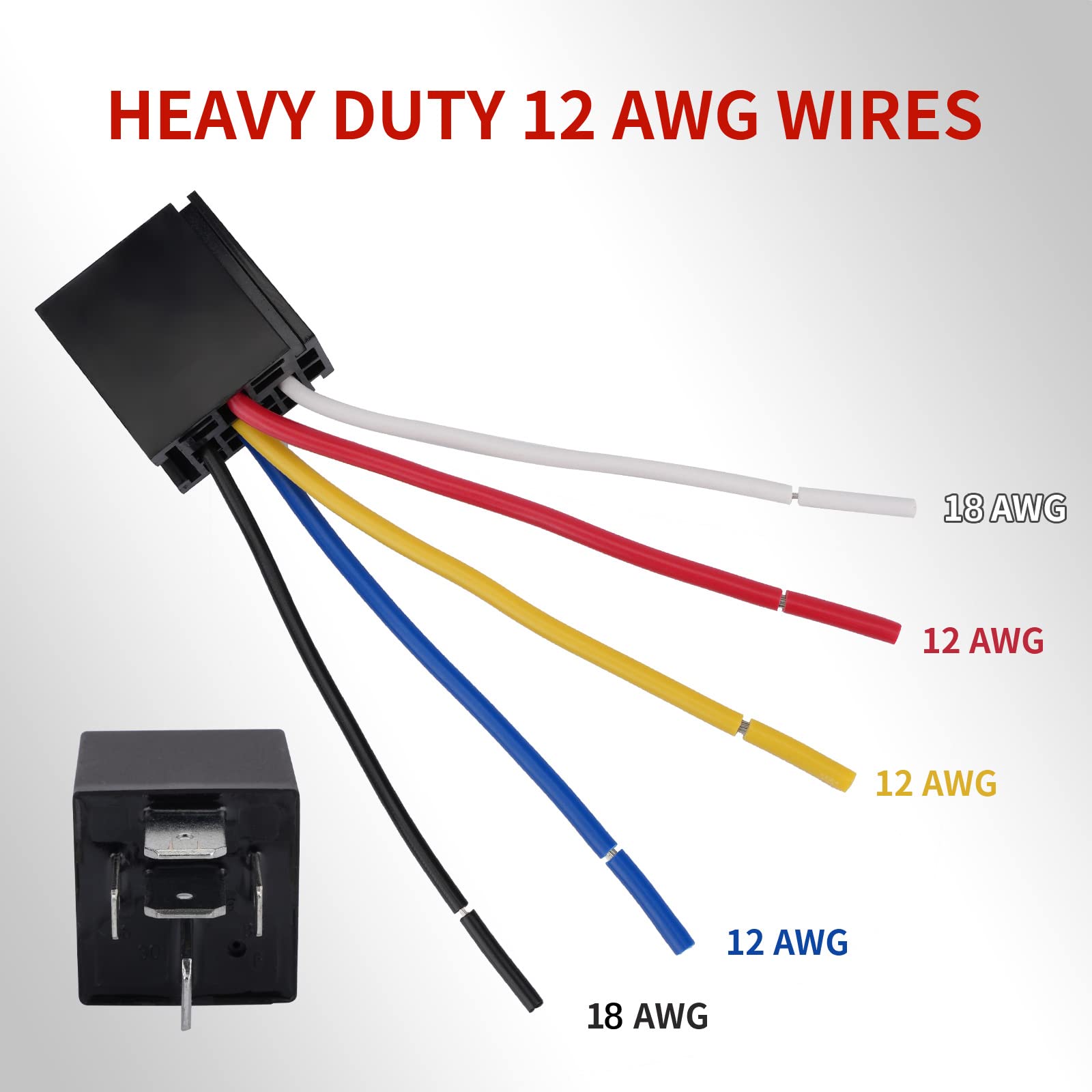 Bosch-style SPDT relay with 4 or 5 pins, available in 30/40A and 80A ratings. Compact black plastic housing with metal prongs for secure connection. Ideal for automotive or marine use in lighting, ignition, cooling fan, or fuel system control circuits.

