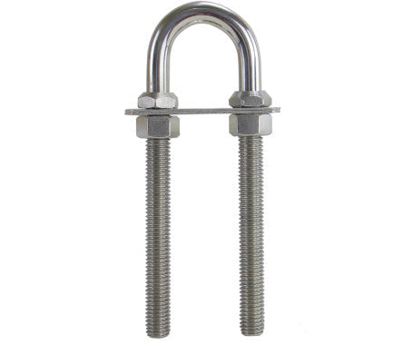 12mm long Bow Eye U-Bolt manufactured from AISI 316 stainless steel, offering superior corrosion resistance and durability. Ideal for marine and industrial applications requiring strong, secure attachment points in saltwater and harsh environments.