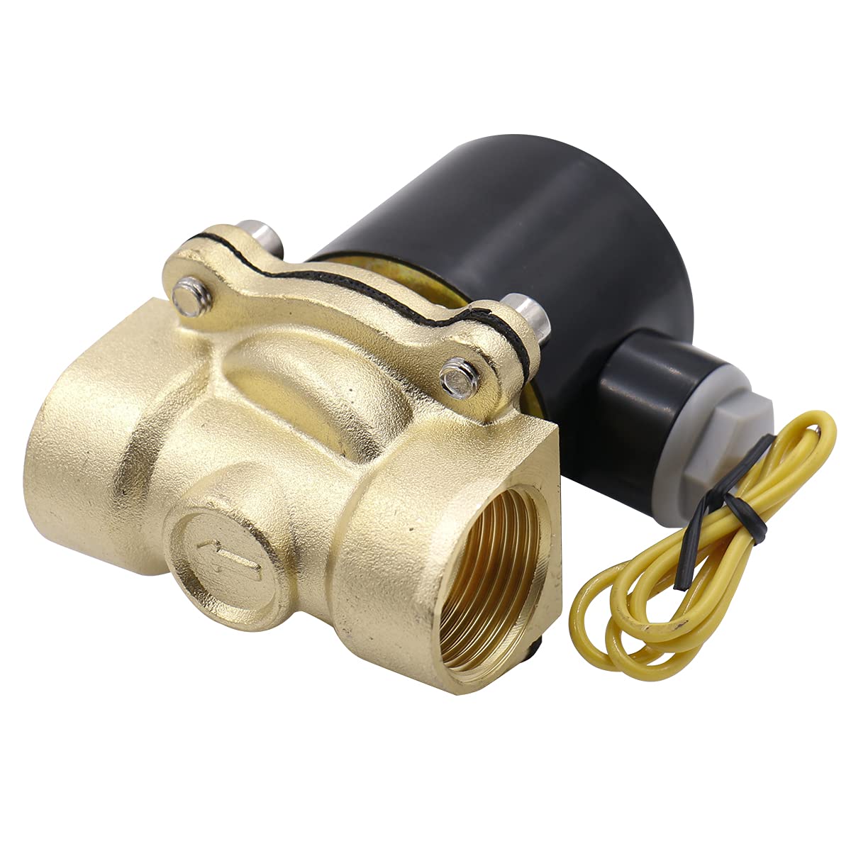Brass electric solenoid valve model 2W-200-20 featuring 3/4 inch PT thread, DC12V and DC24V options, normally closed type. Suitable for water and air control in industrial systems, offering robust brass construction for durability and reliable operation. rimal

