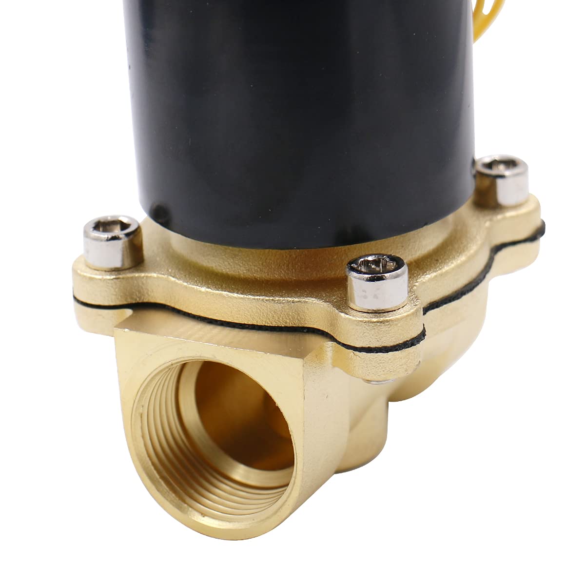 Brass electric solenoid valve model 2W-200-20 featuring 3/4 inch PT thread, DC12V and DC24V options, normally closed type. Suitable for water and air control in industrial systems, offering robust brass construction for durability and reliable operation.